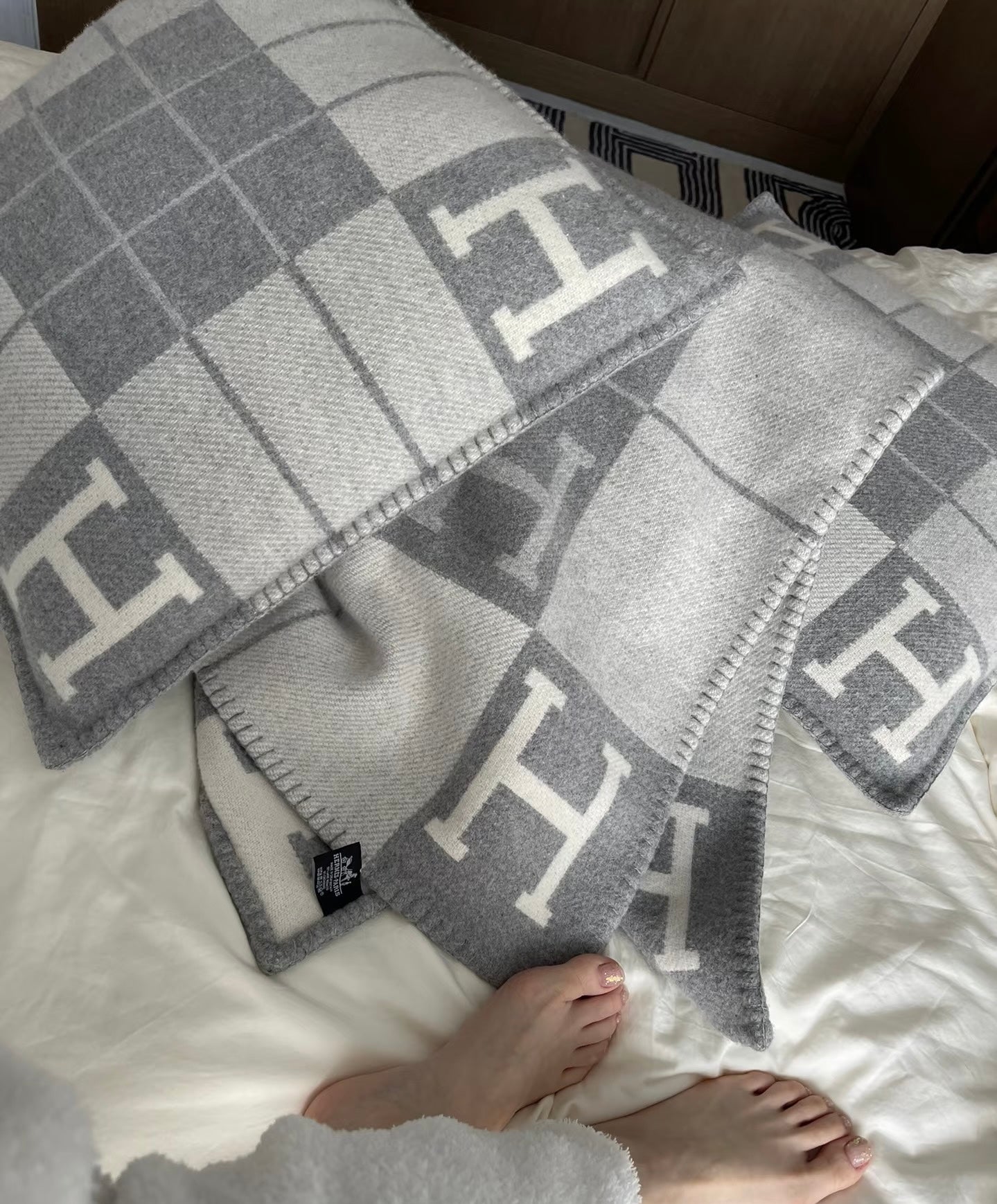 Hermès Grey Cashmere Throw